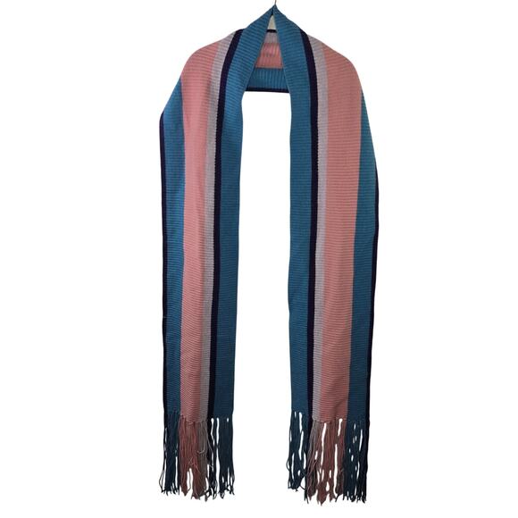 Portolano Multicolor Stripe Lambswool Angora Blend Fringe Scarf - Picture 1 of 6